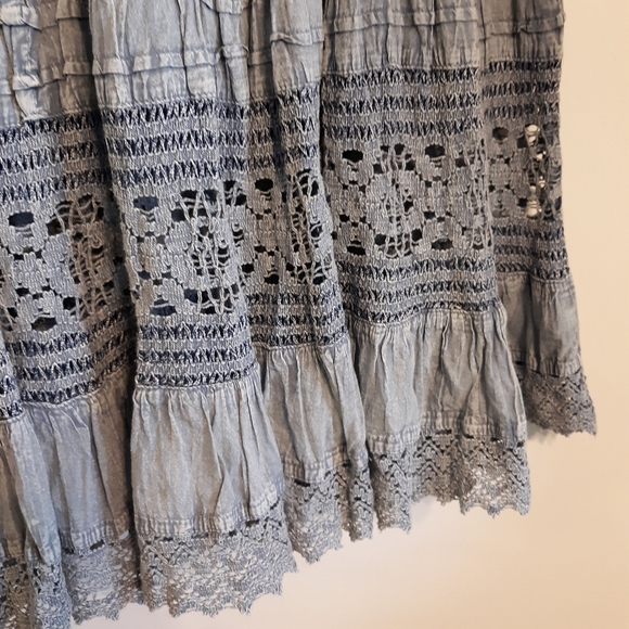 NOELLE DUSTY BLUE BATIK  PEASANT SKIRT, S/M - Picture 3 of 7